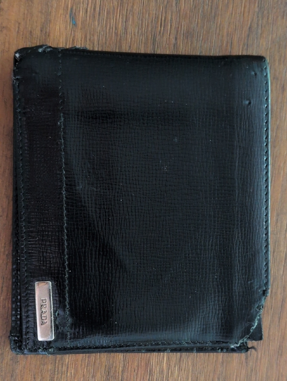 Prada Black Leather Wallet Damaged